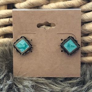 Vintage brass green enamel pierced earrings